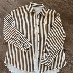Brown & White Striped Long-Sleeve Button-Up Shirt